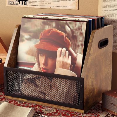 튼튼한 LP 레코드 상자 및 기능적 디자인을위한 레트로 브라운 비닐 레코드 저장 상자