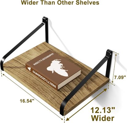 현대 세트 2 탄화 된 검은 대형 저장 L16.5 X W12 인치 유목 나무 벽 부동 선반
