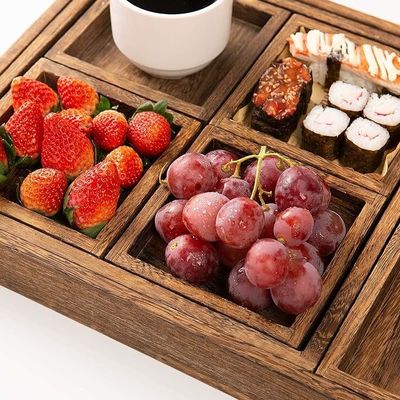 손잡이와 무료 샘플 요금과 함께 7 개의 아카시아 나무 서비스 트레이의 세트