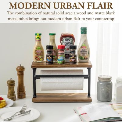 이 단단한 아카시아 나무 종이 수건 기기 및 상위 디스플레이 선반으로 부엌을 업그레이드하십시오