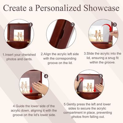 큰 목재 기념품 상자 가루 뚜?? 과 사진 프레임 우아한 결혼 기념품