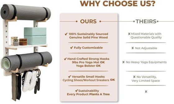 가정 체육관 벽 장착을 위해 편리한 목재 요가 매트 조직기