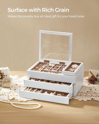 뚜?? 이 맑은 직사각형 모양의 3층 목재 보석 상자