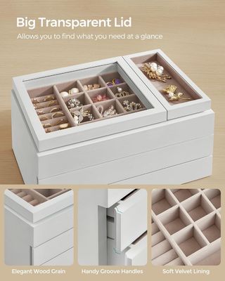 뚜?? 이 맑은 직사각형 모양의 3층 목재 보석 상자