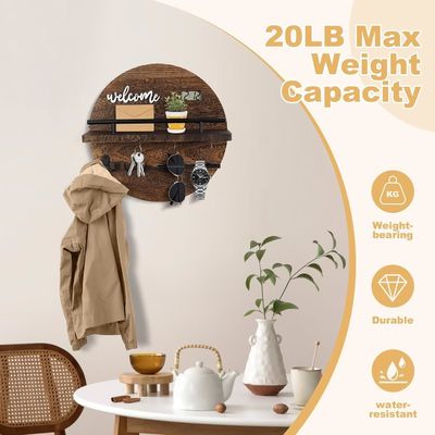 둥근 목재 열쇠 및 메일 홀더 조직기 입구 Mudroom 복도 부엌 사무실