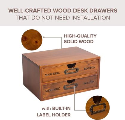 서식용 목재 보관 상자와 4개의 드로거로 사무실 용품을 스타일리시하게 정리하세요