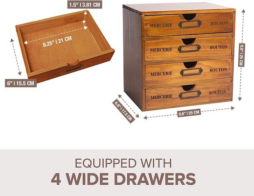 서식용 목재 보관 상자와 4개의 드로거로 사무실 용품을 스타일리시하게 정리하세요