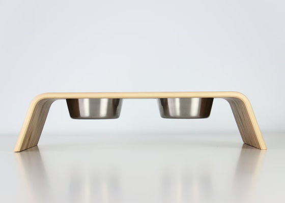 202407 애완동물 선물 개인화 된 2 개의 스테인리스 스틸 그릇과 함께 나무로 만든 음식 스탠드