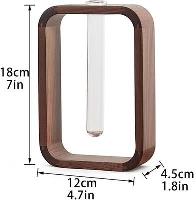 정원 식물 장식 투명 유리 잔 식물 홀더 작은 크기의 호두 직사각형 나무 프레임 꽃 서식 테이블