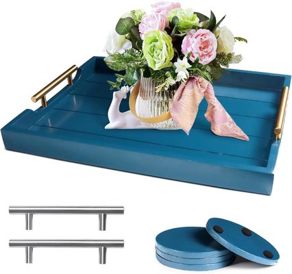 주사용 목조 서비스 트레이 일반 색상 또는 맞춤형 큰 오스만 트레이 4 코스터