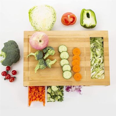 4 컨테이너 트레이와 직사각형 대나무 절단판 부엌 목재 절단판