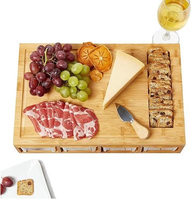 4 컨테이너 트레이와 직사각형 대나무 절단판 부엌 목재 절단판