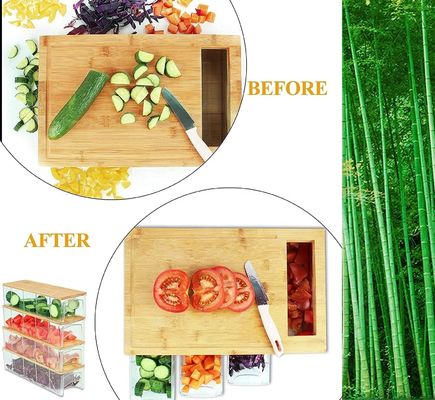 4 컨테이너 트레이와 직사각형 대나무 절단판 부엌 목재 절단판