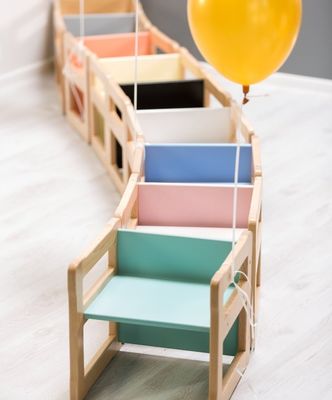 맞춤형 로고 공간 절약 기능 202406 몬테소리 목재 다기능 의자