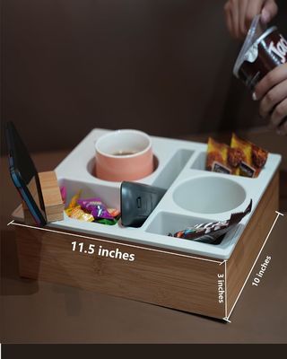 회전 가능한 전화기 홀더 목재 실리콘 Bambu Couch Cup Holder Tray Organizer for Bed Snacks 맞춤형 로고 허용