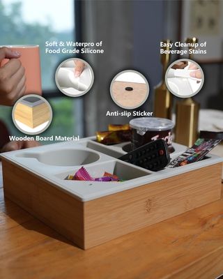 회전 가능한 전화기 홀더 목재 실리콘 Bambu Couch Cup Holder Tray Organizer for Bed Snacks 맞춤형 로고 허용