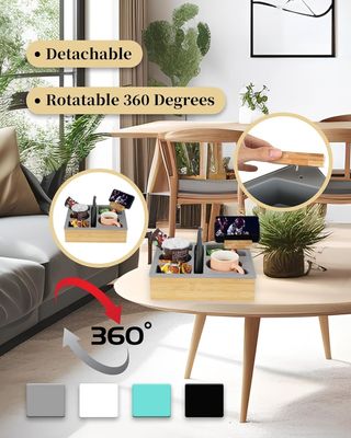 회전 가능한 전화기 홀더 목재 실리콘 Bambu Couch Cup Holder Tray Organizer for Bed Snacks 맞춤형 로고 허용