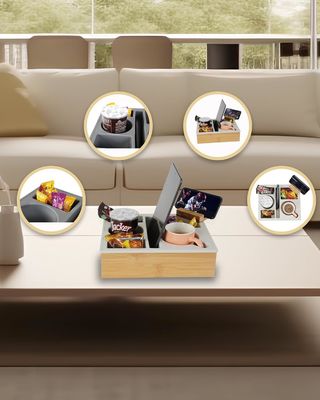 회전 가능한 전화기 홀더 목재 실리콘 Bambu Couch Cup Holder Tray Organizer for Bed Snacks 맞춤형 로고 허용