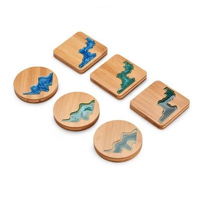 10cm 라이브 엣지 대나무 사각형 樹脂 목재 에포시 목재 코스터 樹脂 강 푸른 에메랄드
