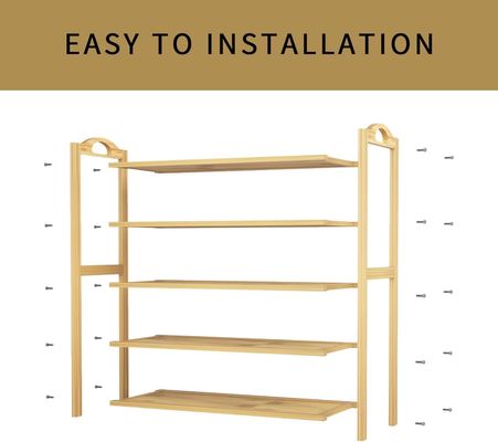 목재 5층 천연 대나무 신발 래크 다기능 OEM을 위한 쌓일 수 있는 저장 선반