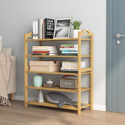 목재 5층 천연 대나무 신발 래크 다기능 OEM을 위한 쌓일 수 있는 저장 선반