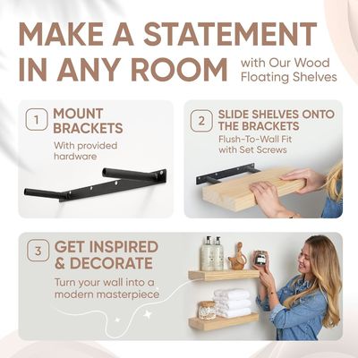 2개의 촌촌 농사용 목재 부동 선반 16 x 6.5 x 1.75 인치 현대 디자인