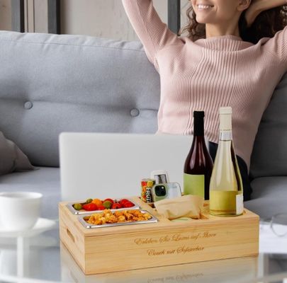 사용자 지정 로고 목재 소파 트레이 음료 수납기 휴지 뚜?? 및 저장 부고