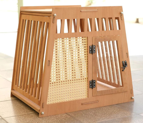 천연 나무 색상 나무 실내 개 고양이 집 흰색 문이있는 상자