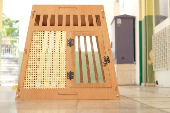 천연 나무 색상 나무 실내 개 고양이 집 흰색 문이있는 상자