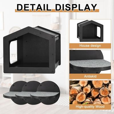 높은 양의 벽에 장착 된 고양이 계단 3 개의 큰 계단과 스크래치 패드와 함께 등반 선반