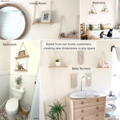 목조 벽 셸프 욕실 조직 아이디어 2 떠있는 셸프 세트