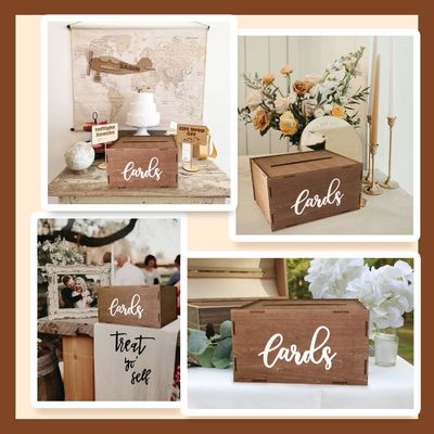 결혼식 카드 박스 환영을 위해 갈색 나무 봉투 돈 박스 인쇄 레이저 새기