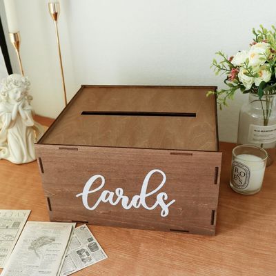 결혼식 카드 박스 환영을 위해 갈색 나무 봉투 돈 박스 인쇄 레이저 새기