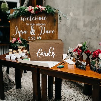 결혼식 카드 박스 환영을 위해 갈색 나무 봉투 돈 박스 인쇄 레이저 새기