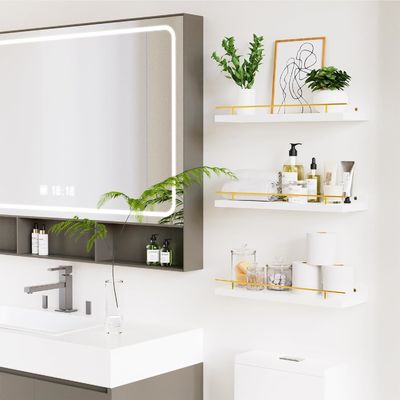 목욕실 벽 락 세트 3개 금 금속 경호선과 Bambu 나무 41X13.5X2cm