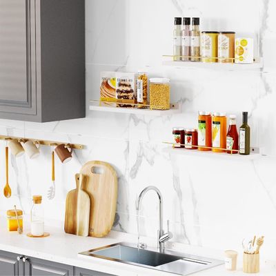 목욕실 벽 락 세트 3개 금 금속 경호선과 Bambu 나무 41X13.5X2cm