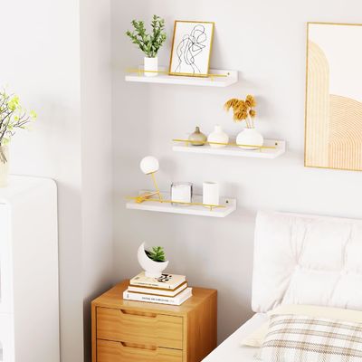 목욕실 벽 락 세트 3개 금 금속 경호선과 Bambu 나무 41X13.5X2cm