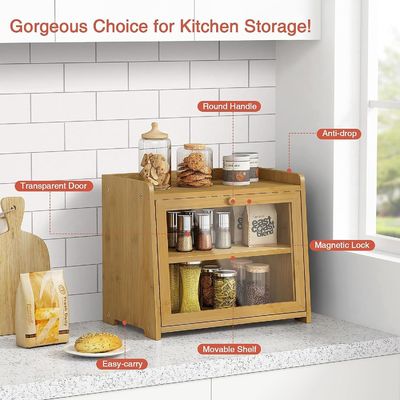 커스텀 주문 추가 큰 2 선반 목재 빵 보관 용기 부엌 책상