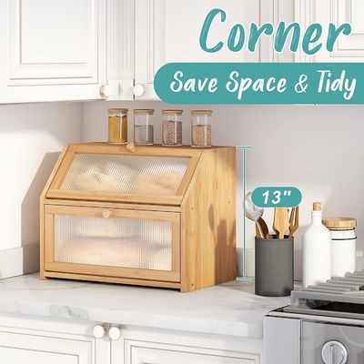 아크릴 파동 문 빵 저장 상자 두층 양나무 목재 디자인 부엌 카운터