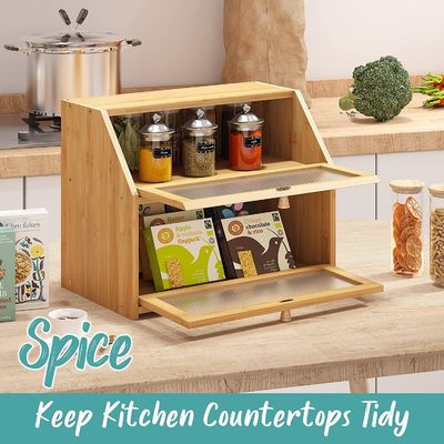 아크릴 파동 문 빵 저장 상자 두층 양나무 목재 디자인 부엌 카운터