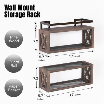 농장 스타일 로스틱 브라운 플로이팅 목재 선반과 경비로 공간을 절약