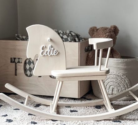 홈 오피스 개인화 된 목재 로킹 말 장난감 목재 말 몬테소리 로킹 말 스윙