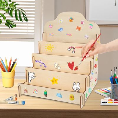 맞춤형 크기의 고형 목재 4 층 디스플레이 스탠드 인사 카드 스티커 및 우편 카드