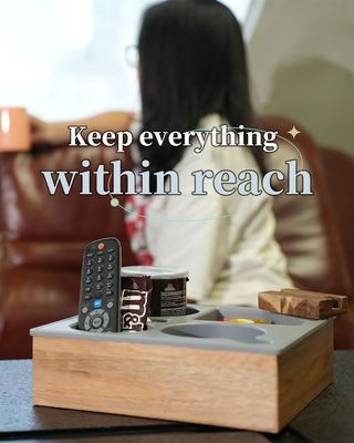 맞춤형 로고 부드러운 실리콘 아카시아 나무 소파 캐디 간식 음료 리모컨