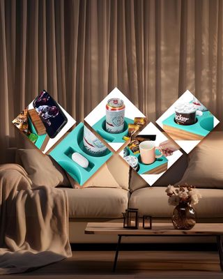 맞춤형 로고 부드러운 실리콘 아카시아 나무 소파 캐디 간식 음료 리모컨