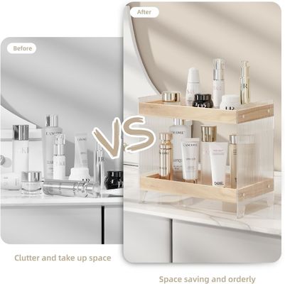 접지 않는 레이크 메이크업 향수 조직기 목재 트레이와 아크릴 화장품 선반