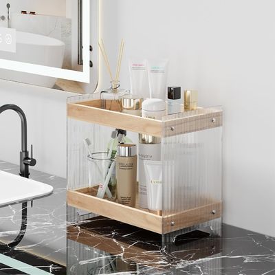 접지 않는 레이크 메이크업 향수 조직기 목재 트레이와 아크릴 화장품 선반