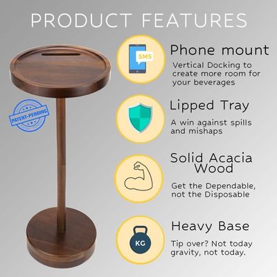 특정 커피 테이블 전화 장착과 작은 둥근 크기의 현대 나무 음료 테이블