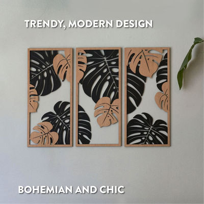 3 패널에서 사용자 정의 가능한 몬스테라 장식 식물 벽화용 나무 프레임 포함