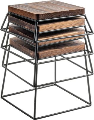 높은 양 소화 된 목재 검은 금속 철사 광장 음식 디스플레이 목재 피자 스테인